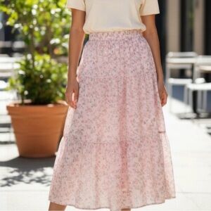 Altar'd State Light Pink Floral A-Line Tiered Maxi Skirt Size XS